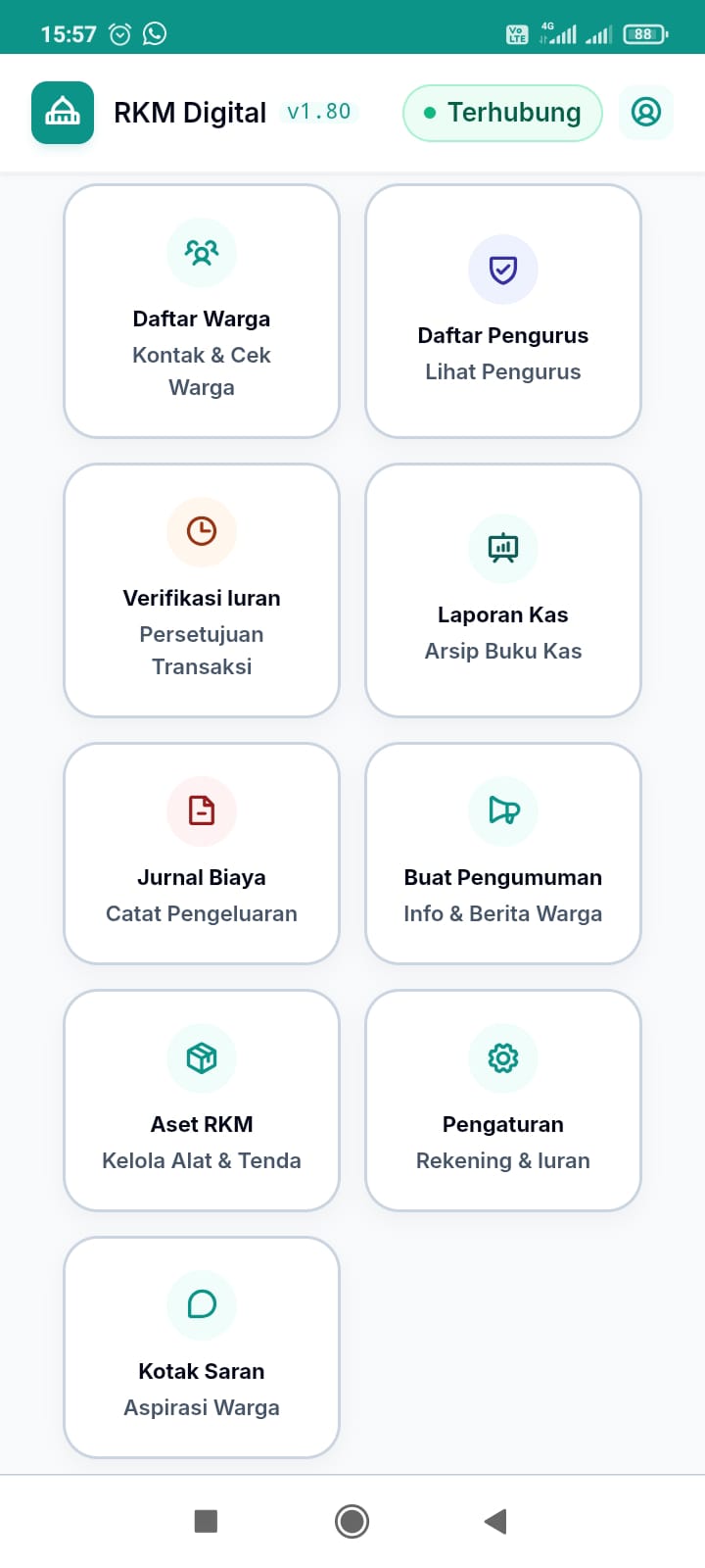 Tampilan Menu Bendahara RKM Digital
